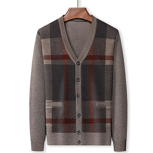 

Men's Sweater Cardigan Sweater Ribbed Knit Pocket Knitted Color Block V Neck Warm Ups Modern Contemporary Daily Wear Going out Clothing Apparel Fall & Winter Green khaki M L XL