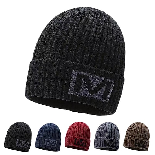 

Men's Hat Beanie / Slouchy Black Blue Red Outdoor Dailywear Knitted Fleece Letter Windproof Warm