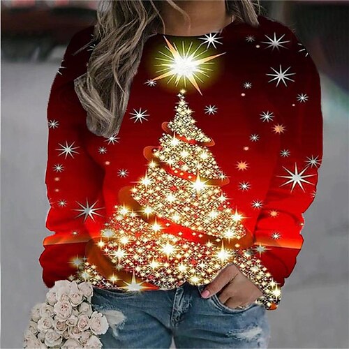 

Women's Plus Size Christmas Tops Pullover Sweatshirt Santa Claus Snowman Print Long Sleeve Round Neck Casual Festival Daily Winter Fall Blue Wine