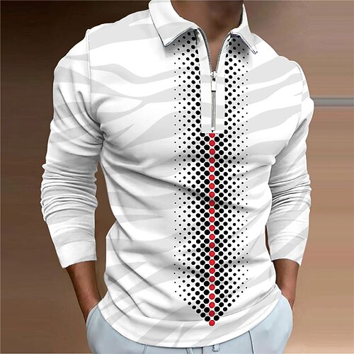 

Men's Polo Shirt Golf Shirt Graphic Prints Geometry Turndown Black White 3D Print Outdoor Street Long Sleeve Zipper Print Clothing Apparel Fashion Designer Casual Soft