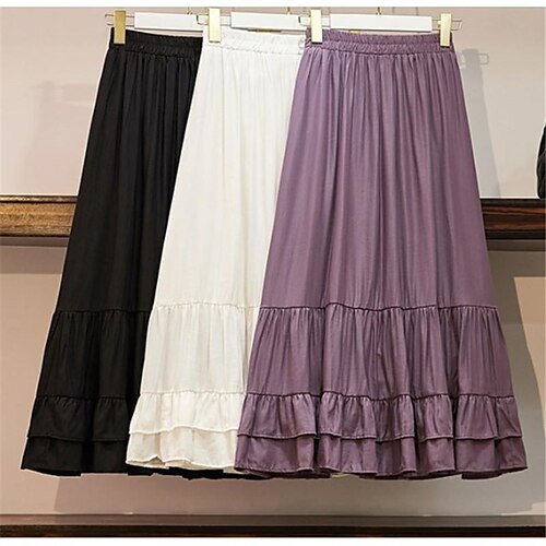 

Women's Work Skirts Long Skirt Maxi Polyester Black Purple White Skirts Winter Ruffle Patchwork Long Fashion Casual Long Office / Career One-Size