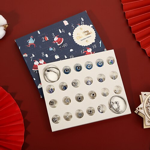 

Christmas 24 Calendar Countdown Surprise Blind Box diy Blue Crystal Beads Children's Bracelet Gift Box Set