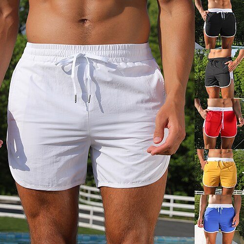 

Men's Swim Shorts Swim Trunks Board Shorts Drawstring Elastic Waist Color Block Comfort Breathable Short Casual Daily Beach Fashion Streetwear Black / White Black Micro-elastic