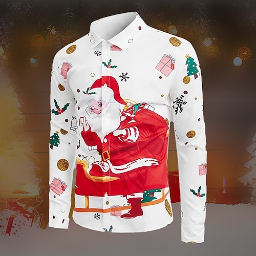

Men's Shirt Santa Claus Graphic Prints Turndown Red 3D Print Christmas Street Long Sleeve Button-Down Print Clothing Apparel Fashion Designer Casual Soft