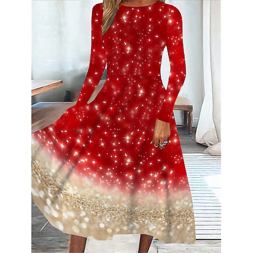 

Women's Casual Dress Swing Dress Midi Dress Wine Long Sleeve Color Gradient Pocket Winter Fall Spring Crew Neck Fashion Christmas Daily Weekend 2022 S M L XL XXL 3XL