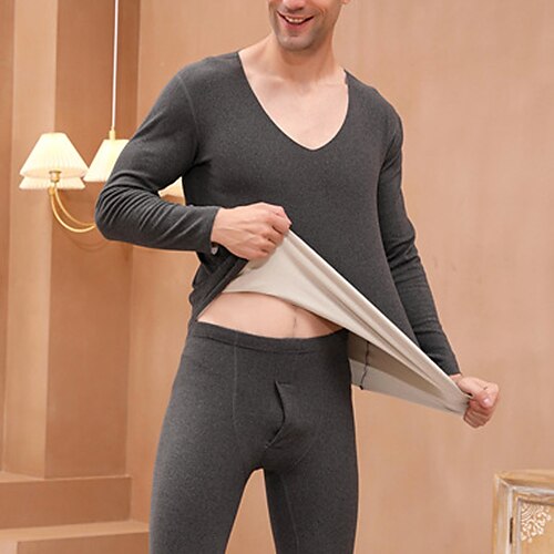 

Per uomo Biancheria intima termica Pigiami Set Termico Colore puro Essenziale Di tendenza Comoda Interni Poliestere Caldo Spacco a V Manica lunga Pantalone Vita elastica Inverno Autunno Nero Blu