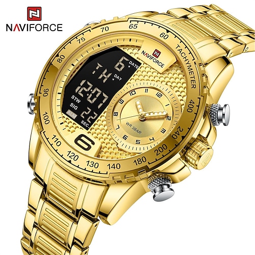 

NAVIFORCE Da uomo Orologio al quarzo Orologio da polso Lusso Quadrante grande Militare Sportivo Dual display Calendario Data Settimana Cronografo Cinturino in acciaio inossidabile Guarda