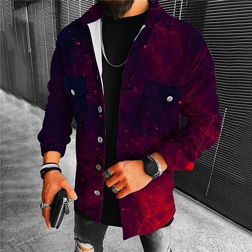 

Men's Coat Warm Sports & Outdoor Single Breasted Abstract Graphic Prints Gradual 3D Printed Graphic Turndown Sports Jacket Outerwear Long Sleeve Pocket Fall & Winter