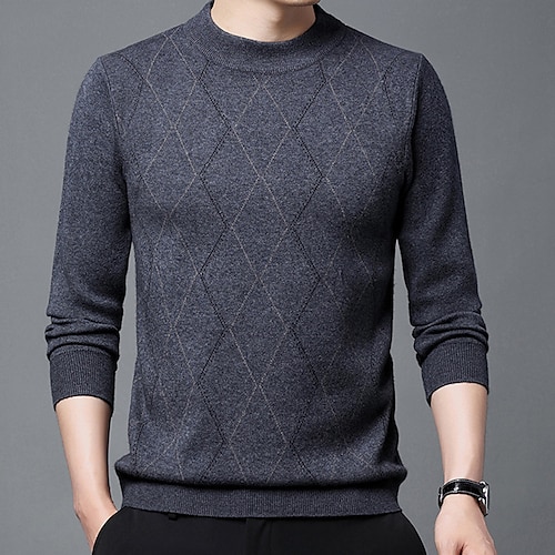 

Men's Sweater Wool Sweater Pullover Sweater Jumper Ribbed Knit Knitted Rhombus Crew Neck Casual Daily Keep Warm Work Daily Wear Clothing Apparel Fall & Winter Camel Green M L XL