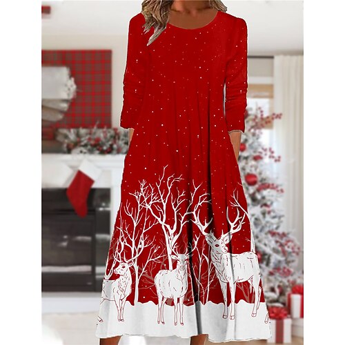 

Women's Christmas Casual Dress Shift Dress Midi Dress Midi Dress Wine Red Navy Blue 3/4 Length Sleeve Animal Ruched Winter Fall Autumn Round Neck Fashion Daily 2022 S M L XL XXL 3XL