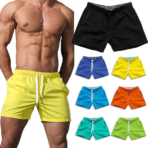 

Men's Swim Shorts Swim Trunks 3inch Board Shorts Elastic Waist Drawstring Design Straight Leg Solid Colored Quick Dry Outdoor Short Daily Going out Beach Streetwear Casual Green Blue Micro-elastic