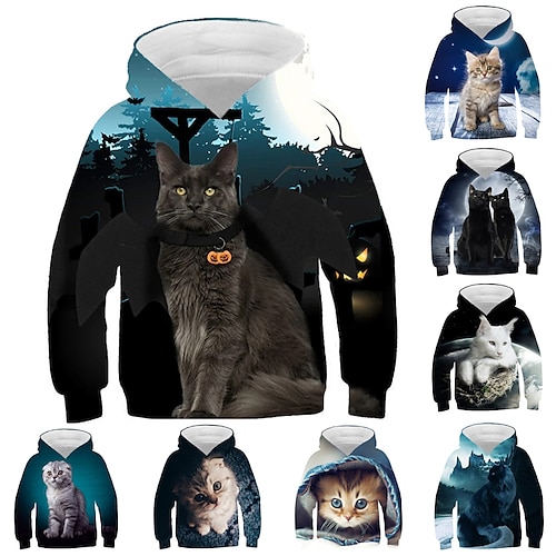 Kids Girls' Hoodie Cat Long Sleeve Fall Winter Active Fashion Cotton Casual Regular Fit