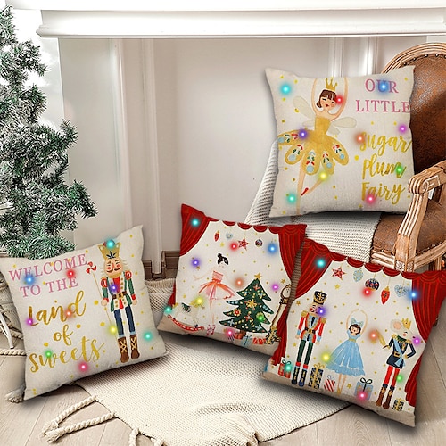 

Christmas LED Light Throw Pillow Cover 4PC Soft Decorative Nutcracker Santa Claus Square Cushion Pillowcase for Bedroom Livingroom Sofa Couch Chair Superior Quality