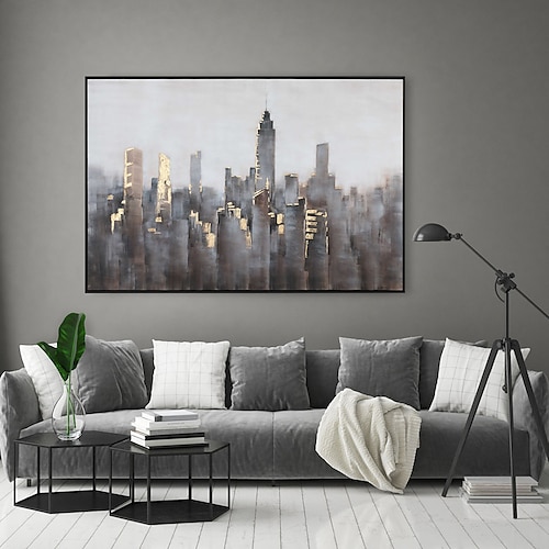 

Handmade Oil Painting Canvas Wall Art Decoration Modern Abstract City Architecture for Home Decor Rolled Frameless Unstretched Painting
