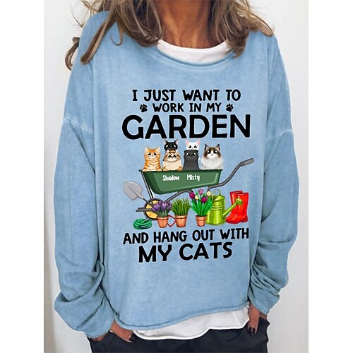 

Women's Sweatshirt Pullover Basic Green Khaki Light Blue Cat Christmas Round Neck Long Sleeve S M L XL 2XL 3XL