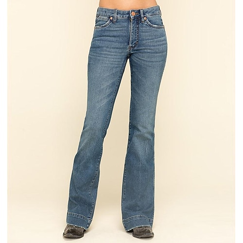 

Women's Jeans Straight Denim Dark Blue Streetwear Casual Going out Casual Daily Pocket Full Length Outdoor Solid Colored XS S M L XL