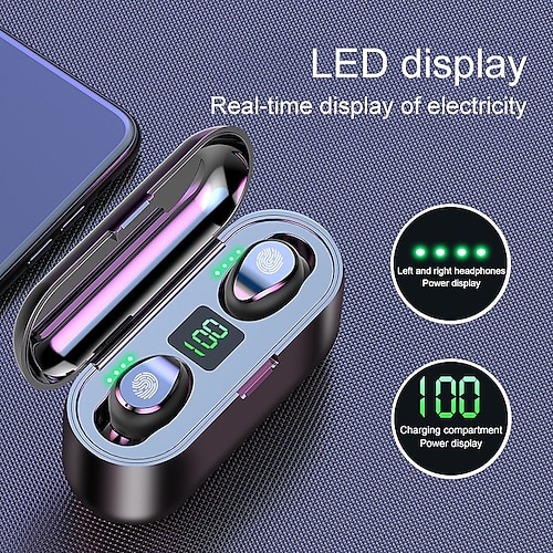 

F9-8 TWS Wireless Earbuds 2000mAh Charging Box Power Bank Automatic Pairing Touch Control Bluetooth5.0 IPX7 Waterproof LED Power Display Stereo True Wireless Headset Mobilephone Holder