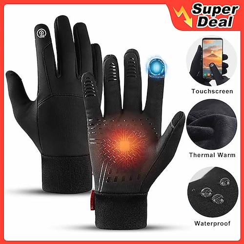 

Winter Gloves Touch Gloves Anti-Slip Waterproof Warm Elastic Cuff Water Resistant Sports Full Finger Gloves Bike Gloves Cycling Gloves Sports Gloves Black Grey Gifts for Adults' Outdoor Exercise