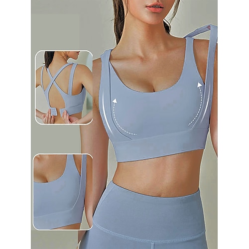 

Women's Sports Bra Running Bra Racerback Fitness Gym Workout Running Adjustable High Impact Quick Dry Padded High Support Purple Blue Grey Solid Colored