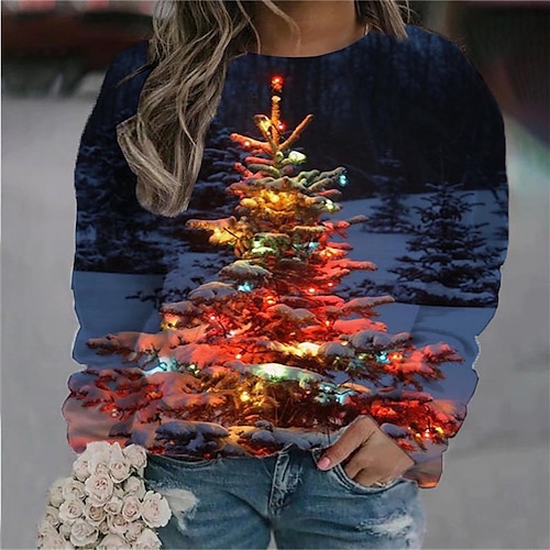 

Women's Plus Size Christmas Tops Pullover Sweatshirt Cat Snowman Print Long Sleeve Round Neck Casual Festival Daily Winter Fall Green Blue