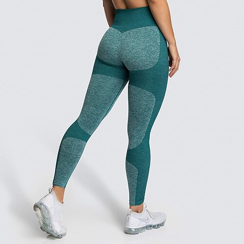 

Women's Seamless Leggings Patchwork Butt Scrunch High Waist Yoga Fitness Gym Workout Cropped Leggings Double Knitted Ribbed Winter Sports Activewear
