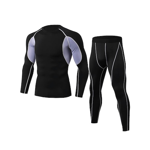 

Men's Activewear Set Compression Suit Patchwork 2 Piece Athletic Long Sleeve Breathable Quick Dry Moisture Wicking Fitness Running Jogging Sportswear Activewear Color Block Blue / Black Dark Grey Red
