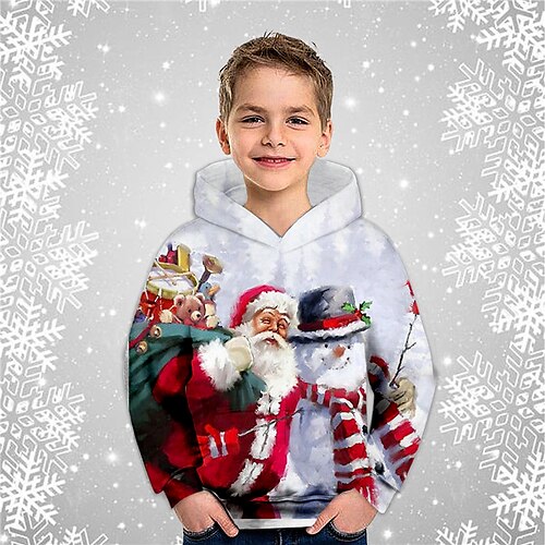 

Kids Boys Christmas Hoodie Pullover Santa Claus Snowman Long Sleeve Pocket Children Top Christmas Gifts 3D Print Hoodie Cute Daily Red Winter 3-12 Years