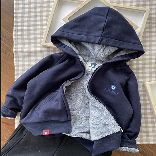 

Kids Boys Fleece Jacket Outerwear Animal Cartoon Long Sleeve Coat Outdoor Adorable Daily Nvay Blue Greeng Blue Winter Fall 7-13 Years