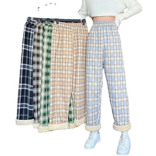 

Women's Fleece Pants Pants Trousers Cotton Fleece lined Green Black Blue Sweatpants Athleisure Full Length Outdoor Plaid One size (80-140 catties)