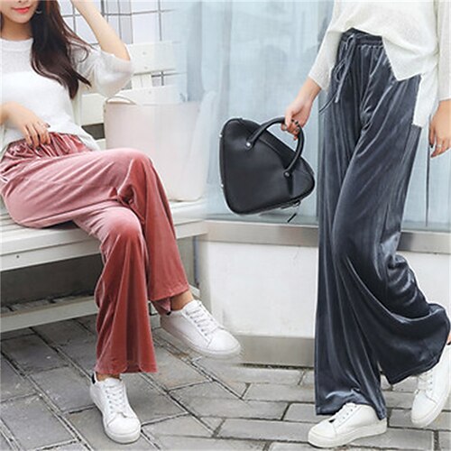 

Women's Wide Leg Pants Trousers Elastic Drawstring Design Straight Leg Plain Classic Modern Regular Spring & Fall Black Pink Brown Grey