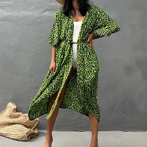 

Mulheres Roupa de Banho Cobertura Beach Top Normal roupa de banho Estampado Gráfico Pontos de leopardo Verde Preto Azul Amarelo Branco Decote em V-wire Fatos de banho novo Férias Moda