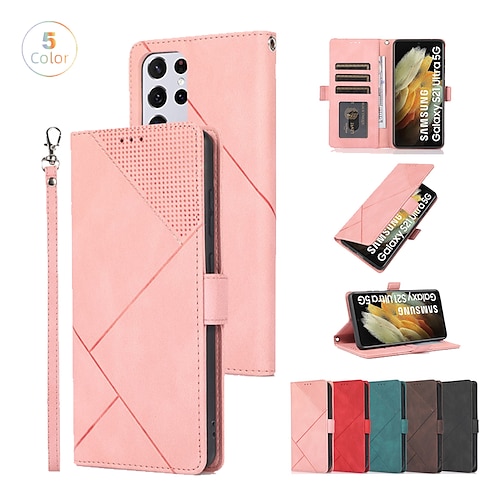 

Phone Case For Samsung Galaxy Full Body Case Wallet Card A73 A53 A33 S22 Ultra Plus S21 FE S20 A72 A52 A42 Note 20 Ultra Wallet Full Body Protective with Wrist Strap Solid Colored PU Leather