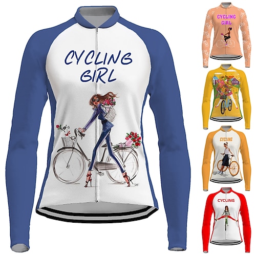 

21Grams Women's Cycling Jersey Long Sleeve Bike Jersey Top with 3 Rear Pockets Mountain Bike MTB Road Bike Cycling Breathable Quick Dry Moisture Wicking Reflective Strips Peach Yellow Orange Graphic
