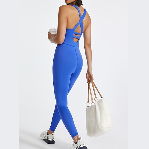 

Women's Workout Jumpsuit Winter Crossover Solid Color Bodysuit Romper Black Blue Yoga Fitness Gym Workout Tummy Control Butt Lift Breathable Sport Activewear Stretchy