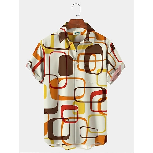 

<estilo de fuente = alineación vertical: heredar; > <estilo de fuente = alineación vertical: heredar; >Royaura, camisa hawaiana vintage para hombre, pintura de arte geométrico medieval,