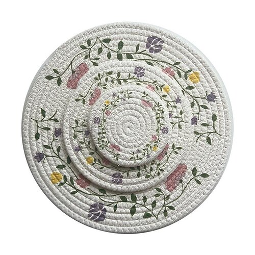 

Ins Wind Insulation Pot Mat Woven Cotton Rope Placemat Creative Printing Coaster Round Household Bowl Mat Shooting Mat