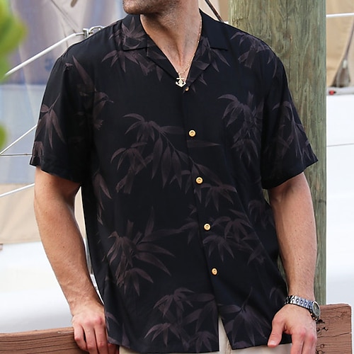 

Men's Shirt Coconut Tree Graphic Prints Turndown Black 3D Print Outdoor Street Short Sleeve Button-Down Print Clothing Apparel Tropical Fashion Hawaiian