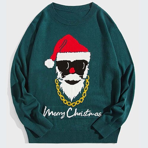 

Men's Sweater Ugly Christmas Sweater Pullover Sweater Jumper Ribbed Knit Cropped Knitted Letter Crew Neck Keep Warm Modern Contemporary Christmas Work Clothing Apparel Fall & Winter Green S M L