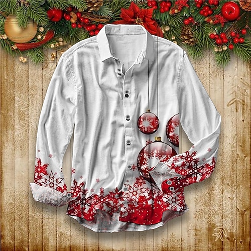 

Men's Shirt Graphic Prints Snowflake Turndown Black White 3D Print Christmas Street Long Sleeve Button-Down Print Clothing Apparel Fashion Designer Casual Soft