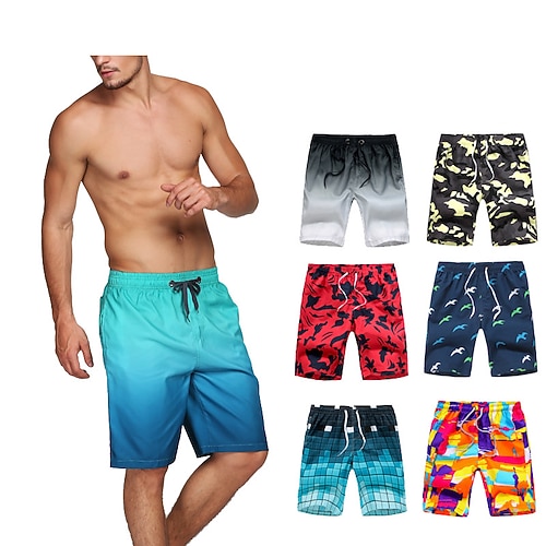 

Men's Shorts Beach Shorts Drawstring Elastic Waist Gradient Comfort Breathable Knee Length Casual Daily Beach Fashion Classic Style Black / White Gradient blue Micro-elastic