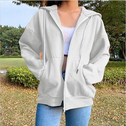 

Women's Zip Hoodie Sweatshirt Basic Sportswear Zip Up Front Pocket Green Black khaki Solid Color Street Hoodie Long Sleeve S M L XL 2XL 3XL