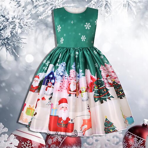 

Kids Girls' Dress Galaxy Skater Dress Knee-length Dress Christmas Gifts Print Sleeveless Vintage Dress 4-13 Years Winter Green Blue Red