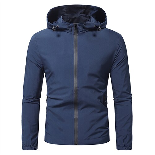 

Men's Hoodie Jacket Casual Outdoor clothing Hiking Fall Spring Regular Coat Loose Fit Windproof Rain Waterproof Casual Daily Windbreaker Jacket Long Sleeve Pure Color Adjustable Black Dark Navy Gray