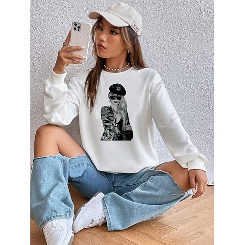 

Women's Pullover Casual Christmas Beige Graphic Casual Round Neck Long Sleeve S M L XL