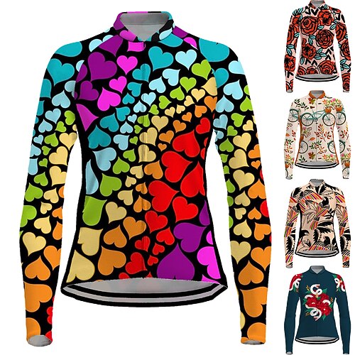 

21Grams Women's Cycling Jersey Long Sleeve Bike Jersey Top with 3 Rear Pockets Mountain Bike MTB Road Bike Cycling Breathable Quick Dry Moisture Wicking Reflective Strips Rosy Pink Orange Ivory Heart