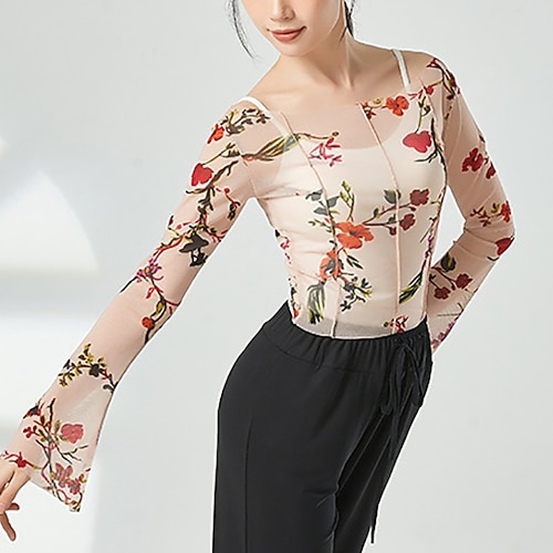 

Activewear Top Printing Ruching Women's Performance Training Long Sleeve High Polyester