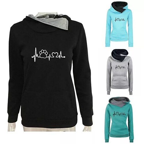

Women's Sweatshirt Winter Pocket Hooded 3D Cartoon Green Blue Yoga Running Hoodie Sport Activewear Thermal Warm