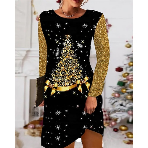 

Women's Christmas Casual Dress T Shirt Dress Tee Dress Shift Dress Mini Dress Green Blue Purple Long Sleeve Tree Pocket Winter Fall Autumn Crew Neck Fashion Daily 2022 S M L XL XXL 3XL