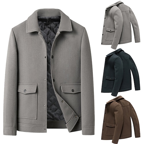 

Men's Fleece Jacket Daily Wear Casual Daily Winter Fall Regular Coat Regular Fit Punk Fashion Chic & Modern Casual Jacket Long Sleeve Solid Color Slim Fit Lake blue Light Grey Coffee