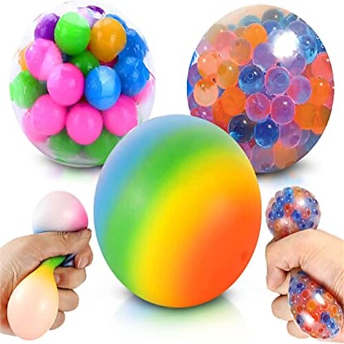 Colorful Stress Balls for Kids Sensory Stress Toys 3 Pack Fidget Squeeze Balls Rainbow Stress Ball Squeeze Toys Ideal Calming Tool Improve Focus Hand Grip for Autism Party Favors for Toddlers 4pcs